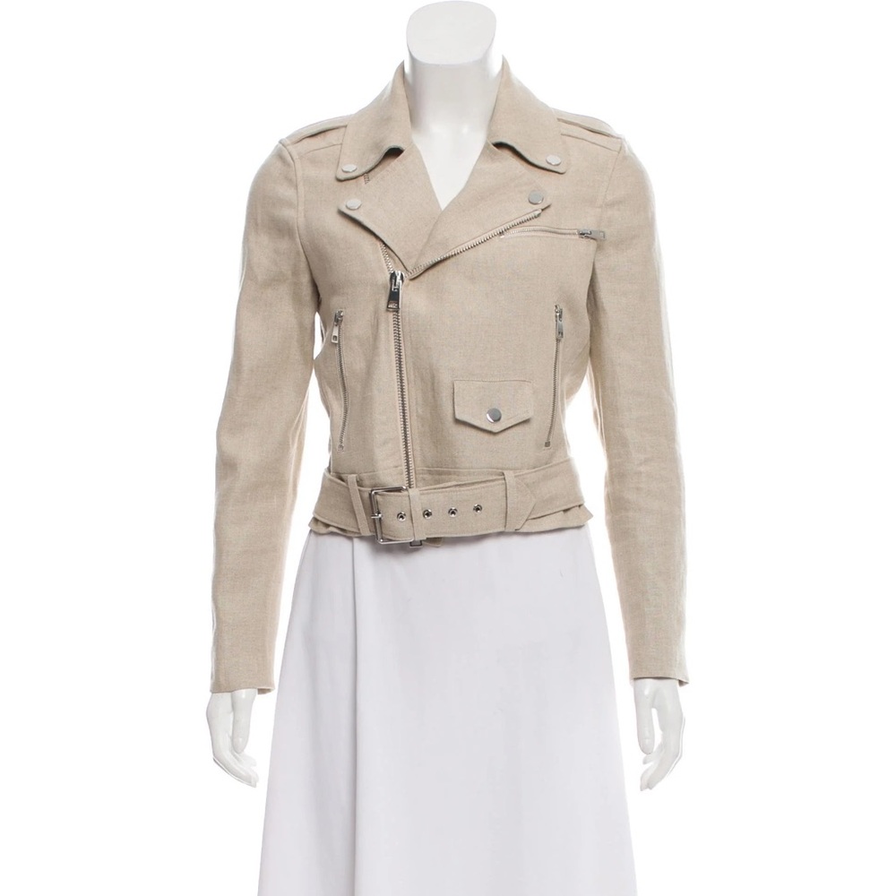 Theory Linen Moto Jacket Beige Quiet Luxury Size Medium